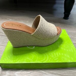 Tan woven platform sandals